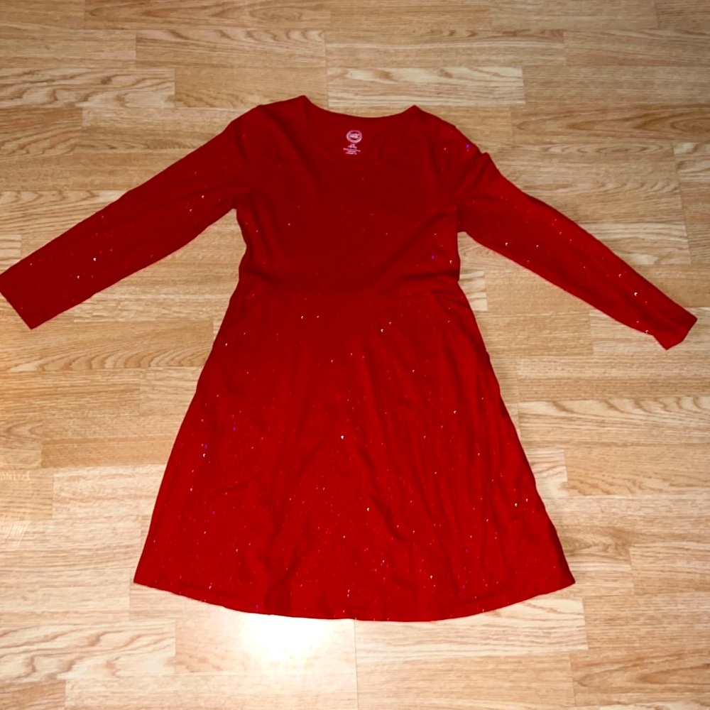 Wonder Nation Long Sleeve Red Sparkly Dress Size Large 10/12
